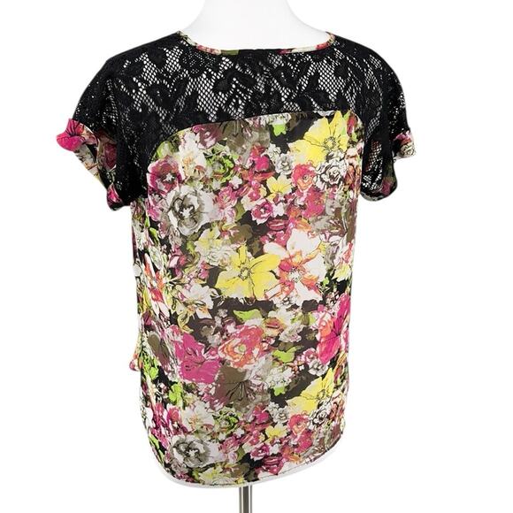 KUT from the Kloth Women’s Black Pink Floral Print Lace Flowy Top Size M - Picture 2 of 10